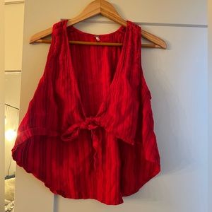 Free People Red Tie Front Top